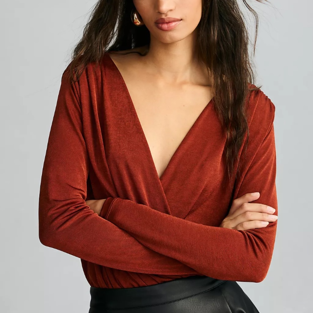 By Anthropologie Faux-Wrap Bodysuit